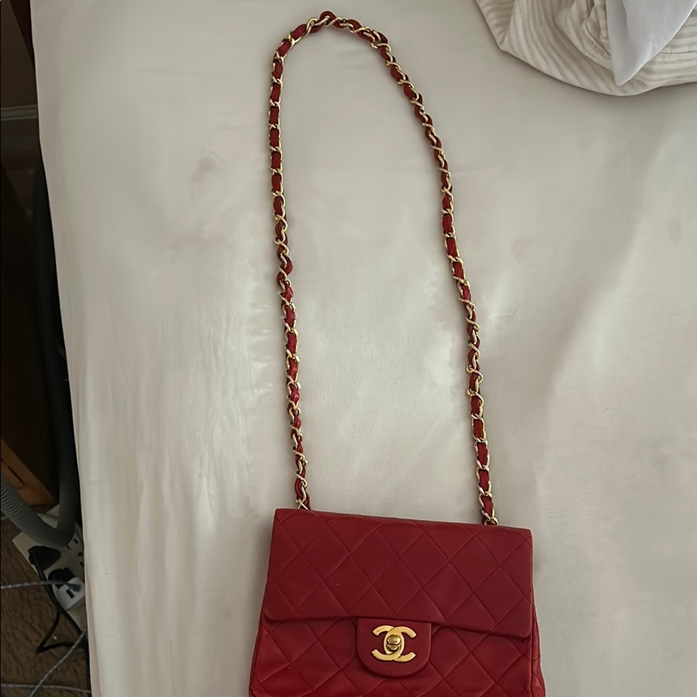 Chanel Red Quilted Chain Shoulder Bag